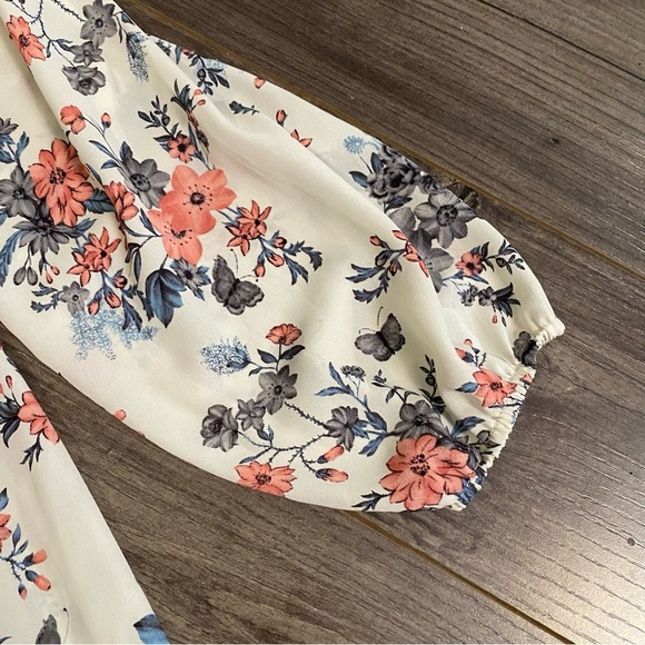 Audrey 3 + 1 dress off shoulder tunic style dress floral butterfly print lined - Picture 3 of 11